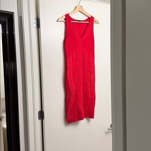 Guess Red Ribbed Sleeveless Maxi Dress